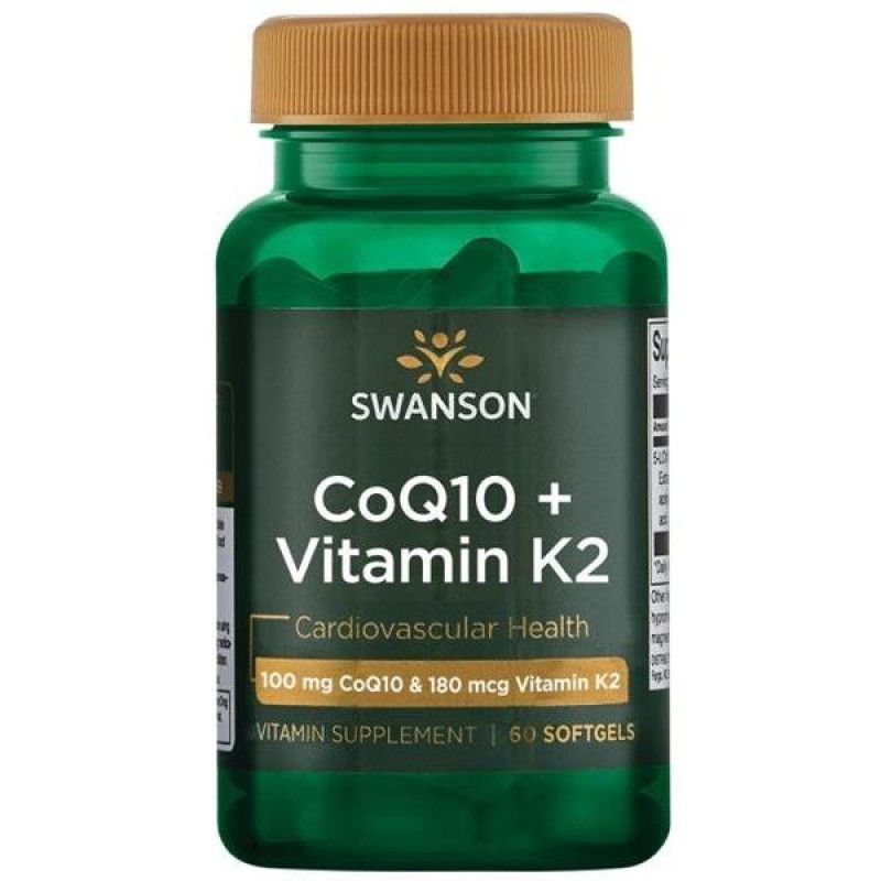 Коэнзим CoQ10 + Витамин К-2, CoQ10 + Vitamin K2, Swanson, 60 капсул