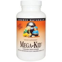 Мультивитамины и минералы для детей, Mega-Kid, Source Naturals, вкус ягод, 120 жевательных вафель