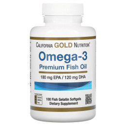 Омега-3 рыбий жир премиум-класса California Gold Nutrition (Omega-3 Premium Fish Oil) 100 капсул