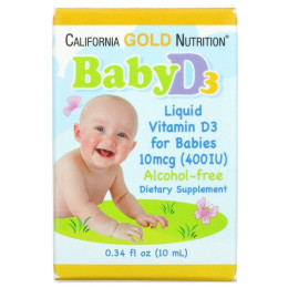 Витамин Д3 детские капли California Gold Nutrition (Baby Vitamin D3 Liquid) 10 мкг 400 МЕ 10 мл