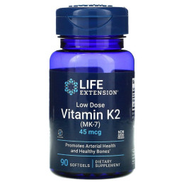 Витамин К2 (МК-7) в низкой дозировке, Low Dose Vitamin K2 MK-7, Life Extension, 45 мкг, 90 мягких желатиновых капсул