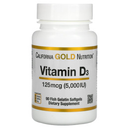 Вітамін Д3 California Gold Nutrition (Vitamin D3) 5000 МО 90 рибних желатинових капсул