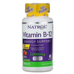 Вітамін В12 Natrol (Vitamin B-12 Fast Dissolve) 5000 мкг 100 таблеток зі смаком полуниці