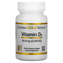 Вітамін Д3 California Gold Nutrition (Vitamin D3) 50 мкг 2000 МО 90 капсул