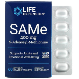 SAMe, S-аденозил-метионин, SAM-e, Life Extension, 400 мг, 60 таблеток