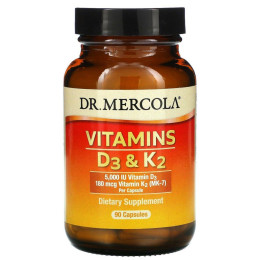 Вітамін Д3 і К2 Dr. Mercola (Vitamins D3 & K2) 5000 МО / 180 мкг 90 капсул