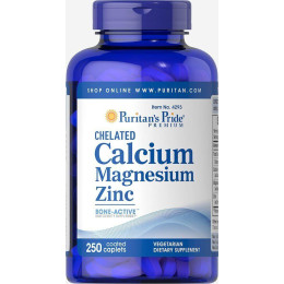 Хелатный кальций, магний, цинк, Chelated Calcium Magnesium Zinc, Puritan's Pride, 1000 мг/400 мг/25 мг, 250 таблеток