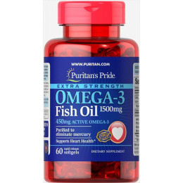 Экстра Сила Омега-3 Рыбий жир, Extra Strength Omega-3 Fish Oil, Puritan's Pride, 1500 мг (450 мг Active Omega-3), 60 капсул