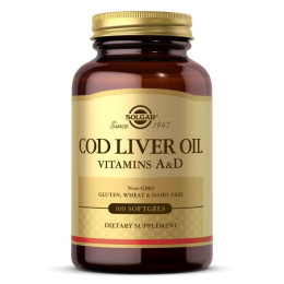 Витамин А и Д из печени норвежской трески Solgar (Vitamin А And D Cod Liver Oil) 100 капсул