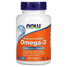 Рыбий жир с молекулярной дистилляцией Омега-3 Now Foods (Omega-3) 100 капсул