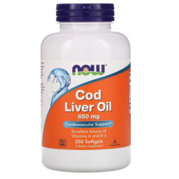 Рыбий жир из печени трески Now Foods (Cod Liver Oil) 650 мг 250 капсул