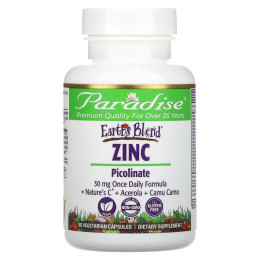 Цинк Пиколинат Paradise Herbs (Earth's Blend Zinc Picolinate) 90 вегетарианских капсул