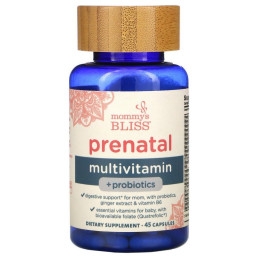 Пренатальні полівітаміни + пробіотики, Prenatal Multivitamin + Probiotics, Mommy's Bliss, 45 капсул