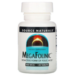 Фолиевая кислота, MegaFolinic Bioavailable Folic Acid, Source Naturals, 800 мкг, 120 таблеток