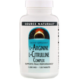 Комплекс L-аргинина и L-цитруллина, L-Arginine L-Citrulline Complex, Source Naturals, 1000 мг, 120 таблеток