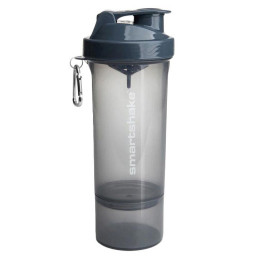 Шейкер 2 в 1 с контейнером внизу серый SmartShake (Slim Grey) 500 мл