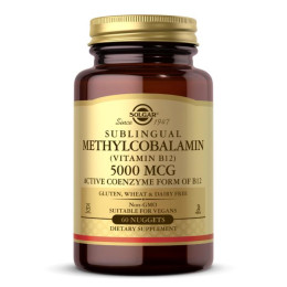 Сублингвальный метилкобаламин Solgar (Sublingual Methylcobalamin) 5000 мкг 60 капсул