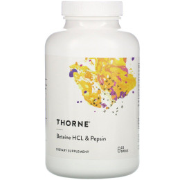 Бетаїн HCL соляна кислота та пепсин Thorne Research (Betaine HCL Hydrochloric Acid Pepsin) 225 капсул