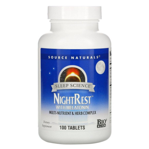 Мелатонин, Night Rest With Melatonin Multi Nutrient And Herb Complex, Source Naturals, 100 таблеток