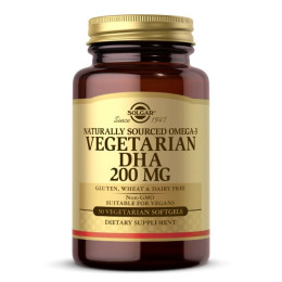 Натуральна Омега 3 ДГК рослинного походження Solgar (Naturally Sourced Omega-3 Vegetarian DHA) 200 мг 50 вегетаріанських м'яких таблеток