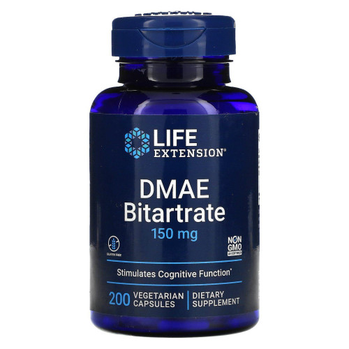 ДМАЕ бітартрат Life Extension (DMAE Bitartrate) 150 мг 200 вегетаріанських капсул