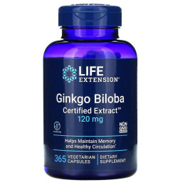 Гинкго Билоба двулопастный, сертифицированный экстракт, Ginkgo Biloba, Life Extension, 120 мг, 365 капсул