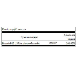 Vitamin B12 500 mcg - 100 Caps Swanson