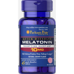 Quick Dissolve Melatonin 10 mg Cherry Flavor - 45 Tablets Puritans Pride