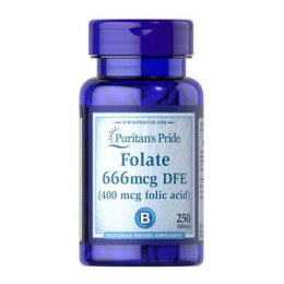 Folate 666mcg DFE (Folic Acid 400 mcg) - 250 Tablets Puritans Pride