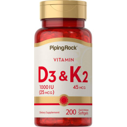 Витамин D3 и K2 Piping Rock Vitamin D3 & K-2, 45 mcg, 200 Capsules Piping Rock