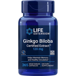 Ginkgo Biloba, Certified Extract, 120 mg, 365 Vegetarian Capsules Life Extension