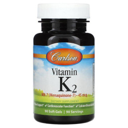 Вітамін К2 Carlson Vitamin K2 MK-7, 45 mcg, 90 Soft Gels Carlsson