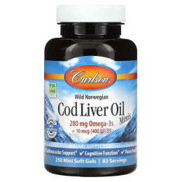 Олія з печінки тріски Carlson Wild Norwegian Cod Liver Oil Minis, 250 Mini Soft Gels Carlsson