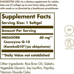 Коэнзим Solgar Megasorb CoQ-10, 60 mg, 120 Softgels Solgar