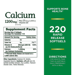 Calcium 1200mg+25mcg D3 220rapid release softgels Nature's Bounty