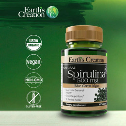 Спіруліна Earths Creation Spirulina 500 mg 100 tabs Earth's Creation