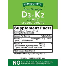 Liquid Vitamin D3 & K-2, 2 fl oz (59 mL) Dropper Bottle Nature's Truth