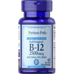 Витамин B-12 с фолиевой кислотой, витамином B-6 и биотином Puritan's Pride Vitamin B-12 2500 mcg Sublingual Puritan's Pride