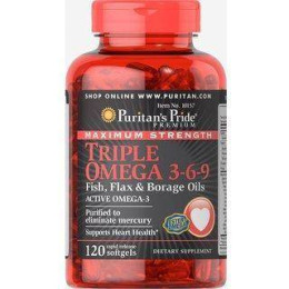 Omega 3-6-9 Triple Maximum Strength 1200mg (Fish, Flax & Borage Oils) 120 Softgels Puritan's Pride