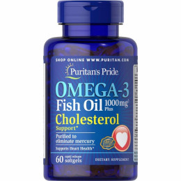 Омега 3 Puritan's Pride Omega-3 Fish Oil Plus Cholesterol Support 60 Softgels Puritan's Pride