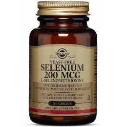 Селен Yeast-Free Selenium 200 mcg 100 Tablets Solgar