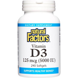 Vitamin D3 125 mcg 5000 IU 240 Softgels Natural Factors