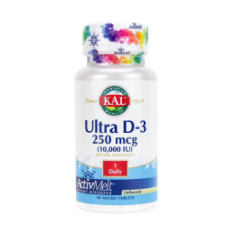 Вітамін D3 KAL Ultra D-3, 250 mcg (10,000 IU), 90 Softgels KAL