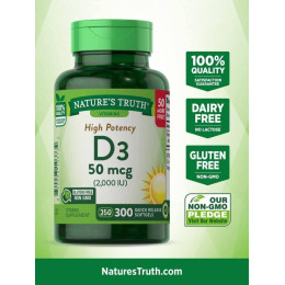 High Potency Vitamin D3, 50 mcg (2,000 IU), 300 Quick Release Softgels Nature's Truth