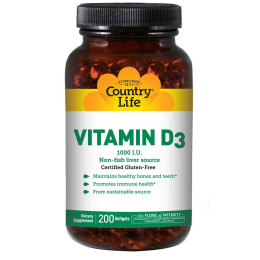 Витамин D3 Country Life Vitamin D3 1000 IU 200 Softgels Country Life