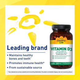 Вітамін D3 Country Life Vitamin D3 1000 IU 200 Softgels Country Life