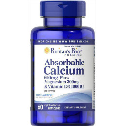 Абсорбований кальцій плюс магній та вітамін D3 Puritan's Pride Absorbable Calcium 600mg plus Magnesium 300mg and Vitamin D 1000iu Puritan's Pride