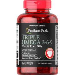 Комплекс жирних кислот Омега Puritan's Pride Omega 3-6-9 Triple Fish Flax and Borage Oils 120 Softgels Puritan's Pride