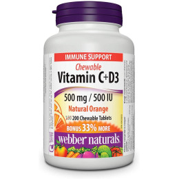 Вітамін C + D3 Webber Naturals Vitamin C + D3 500mg/500IU 200 chew (Orange) Webber Naturals