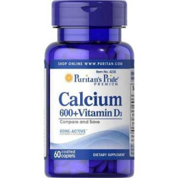 Calcium Carbonate 600 mg + Vitamine D 60 Coated Tablets Puritan's Pride